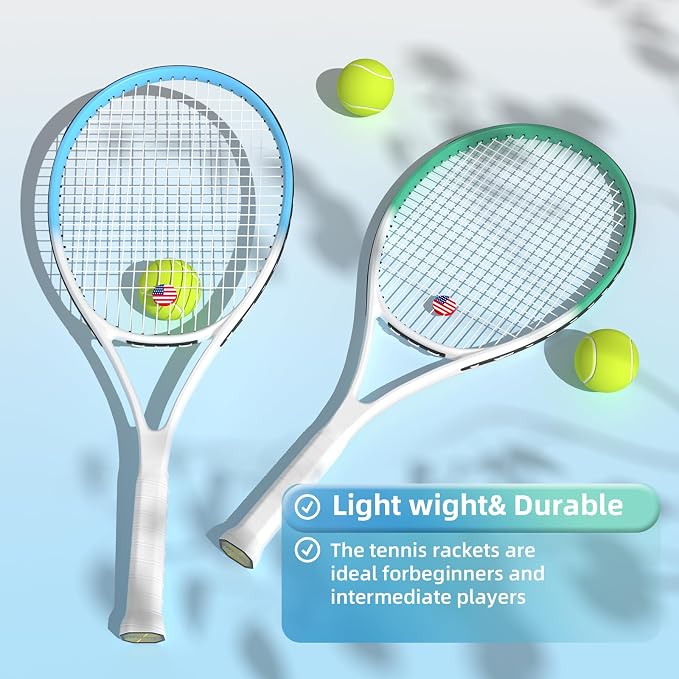 Adult 2 Player Tennis Racket Perfect for Beginner and Professional Players, 27” Speed Tennis Racquet Include Tennis Balls, Overgrips, Tennis Bag, Vibration Dampe, Cover