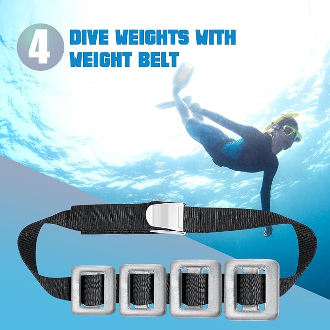 Tellegloww 4 Pcs Dive Weights for Scuba with 1 Pcs Scuba Diving Weight Belt Set Scuba Weights Nylon Long Scuba Weight Belt with Metal Quick Release Buckle for Summer Free Diving Spearfishing