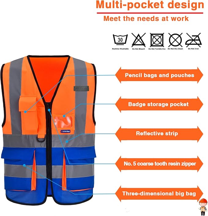 A-SAFETY Orange blue High Visibility Safety Vests Orange&Blue Color Mixed, XXL