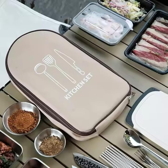 Portable 11-Pcs Stainless Steel Camping Kitchen Set – Outdoor Cooking & BBQ Utensils with Organizer Bag | Travel Cookware for RV, Hiking, Backpacking, Beach & Picnic Adventures