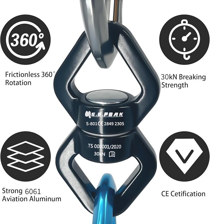 30kN Swing Swivel, CE Certified 360°Rotational Device, Silent Hanging Accessory for Tree Swing, Aerial Dance