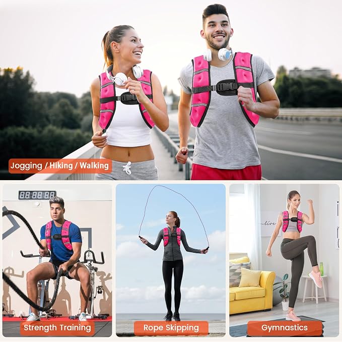 Poudee Weighted Vest, 6lb/8lb/10lb/12lb/16lb/20lb/25lb/30lb Weight Vest for Men Women, Body Weight Vests Adjustable with Reflective Stripe for Strength Training, Running, Workout, Jogging, Walking