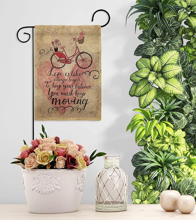 Must Keep Moving Burlap Garden Flag- Set Wall Hanger Sports Cycling Ride Bicycle Bike Velo Entertainment Activity Physical - House Decoration Banner Small Yard Gift Double-Sided Made In USA 13 X 18.5