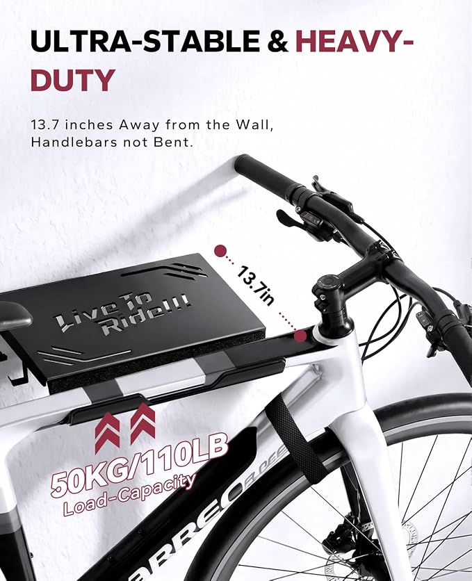 HAPBEAR Bike Wall Mount Rack with Shelf & 2 Adjustable Hooks-3mm Heavy Duty Galvanized Steel Indoor Bicycle Storage for Garage/Apartment-Fits Mountain & Road Bikes-Max 110lbs, Includes Wheel Strap