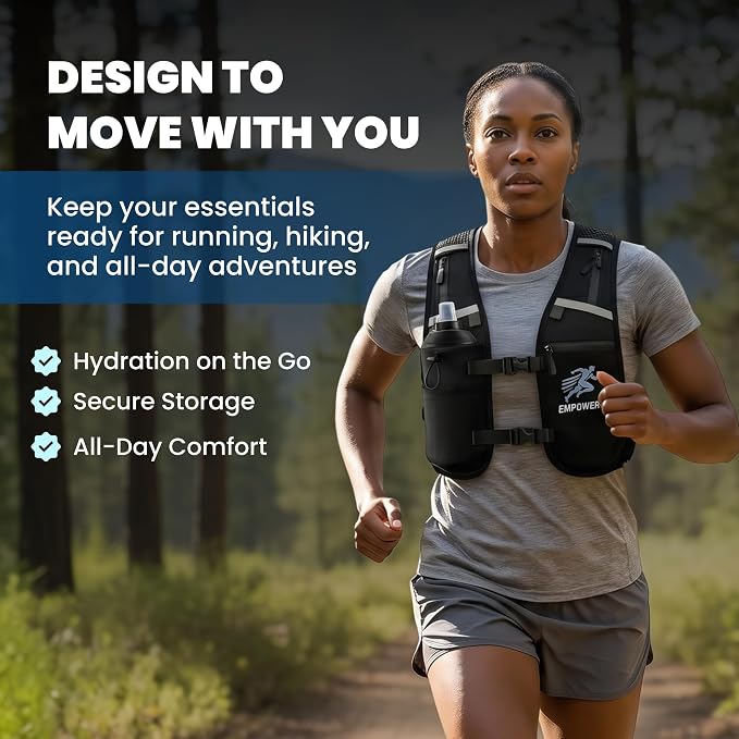 Running Hydration Vest with 500ml Soft Bottle – Lightweight Running Pack for Men & Women, Breathable Mesh, Reflective, 6 Pockets