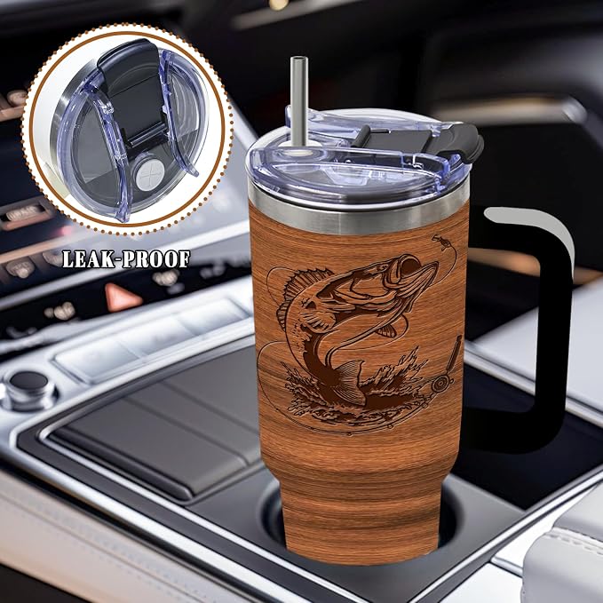 DUUV Fishing Tumbler 40oz, Insulated Fish Cup Gift for Dad Boy Man | Fishing Is My Therapy Tumbler Leakproof, Fisherman Print Water Bottle, Birthday Fathers Day Ideal Gift for Fisherman, 1 Pack