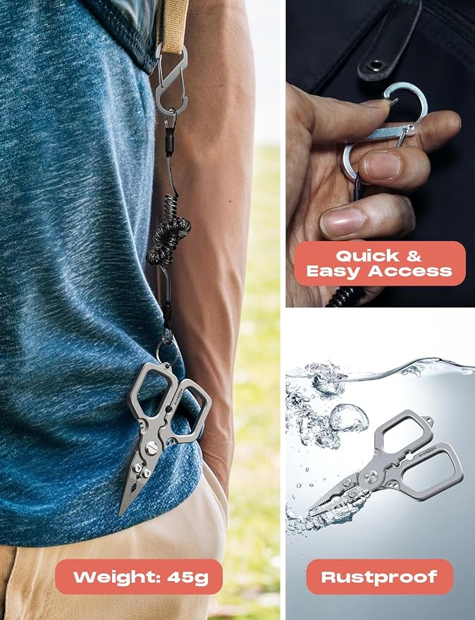 HOOK-EZE Titanium Fishing Pliers, Fishing Nail Knot Tying Tool Combo|Includes Waterproof Pocket Guide, Nail Knot Tying Tool with Hook Cleaner