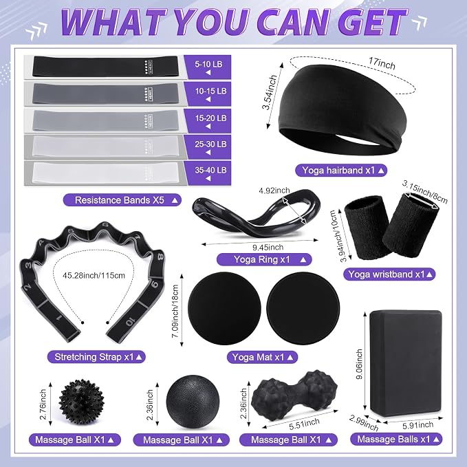 Halloscume 24 Pcs Pilates Kit, Home Pilate Equipment for Women, Pilates Ring and Ball Set with Stretching Strap, Water Bottle, Magic Circle, Yoga Ring, Gym Bag, Resistance Band, Anti Slip Sock