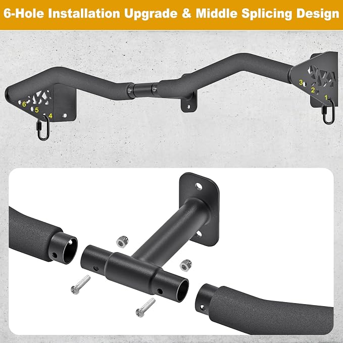 Kipika Wall Mounted Pull Up Bar - Heavy Duty 450 LB Capacity Doorway Chin Up Bar for Home Gym, Sturdy Steel Construction with Resistance Band Hooks | Hanging Exercise Bar for Full Body Workout