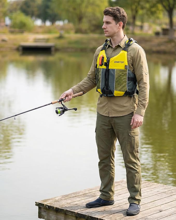 Owntop Swim Jacket Adult Youth | Hydration Pack | Dual Mesh Pockets | Attached Whistle | Ultra-Thin for Freer Movement | Kayak, Boating, Fishing, All Watersports