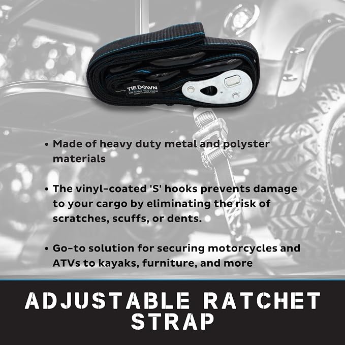 Tie Down 1.5 in. x 8 ft Black Heavy Duty Motorcycle Strap, 2-Pack Kit - 3328 lbs. Breaking Load Limit