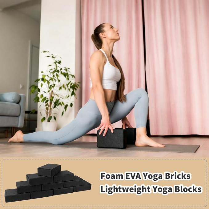 12 Pcs Foam Eva Yoga Blocks Bulk Yoga Supportive Blocks Black Non Slip Lightweight Bricks Prop Accessories for Men Women Beginners Meditation Pilates and Stretching
