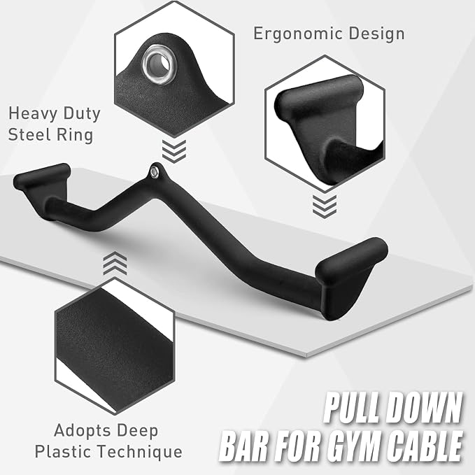 BLUSLM Lat Pull Down Bar T bar Row Attachment, V Bar Tricep Lat Pulldown Attachments, Back Strength Training Bar for Home Gym Exercise Cable Machine Attachments