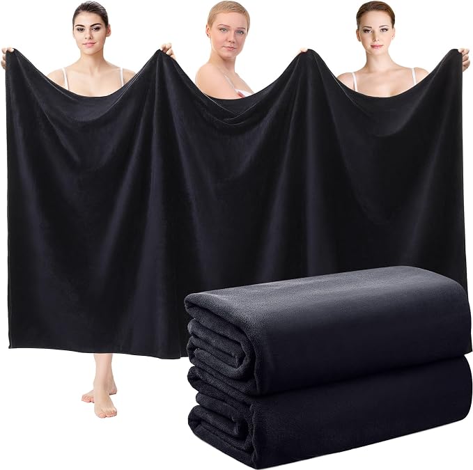 Mixweer 2 Pcs Oversized Bath Towels, 40 x 80 Inch Giant Microfiber Jumbo Bath Sheets Ultra Soft Bathroom Microfiber Quick Dry Absorbent Shower Towels for Spa Camping Beach (Black)