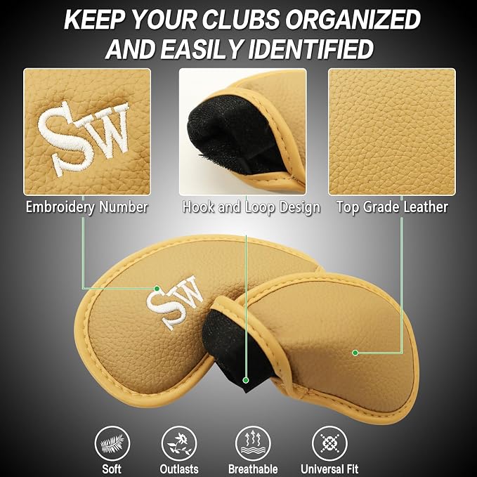 FINGER TEN Premium Synthetic Leather Stylish Iron & Wedge Golf Head Covers Value 12 Piece Set, Embroidered Labels & Fits Most Clubs Gift Set, Travel Protection Accessories