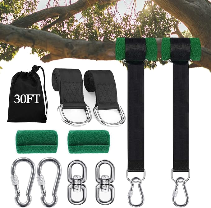 Tree Swing Hanging Straps Kit (Set of 2) - 3FT/8FT/10FT/20FT/30FT Heavy Duty Tree Swing Straps Holds 5000 lbs, Easy & Fast Installation for All Types of Swings and Hammocks(30 FT)