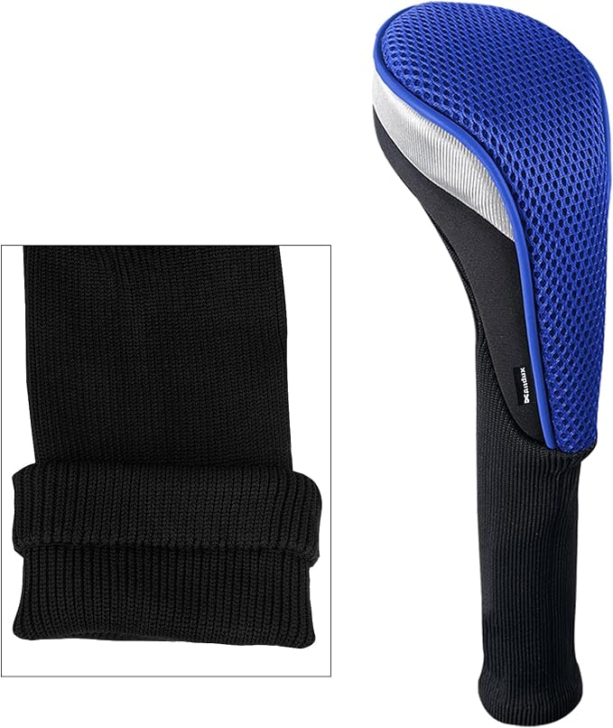 Andux 3pcs/Set Golf 460cc Driver Wood Club Head Covers Long Neck | for Driver Fairway Wood with Interchangeable No. Tags Mesh Breathable material Coloured Piping Pull-On Closure