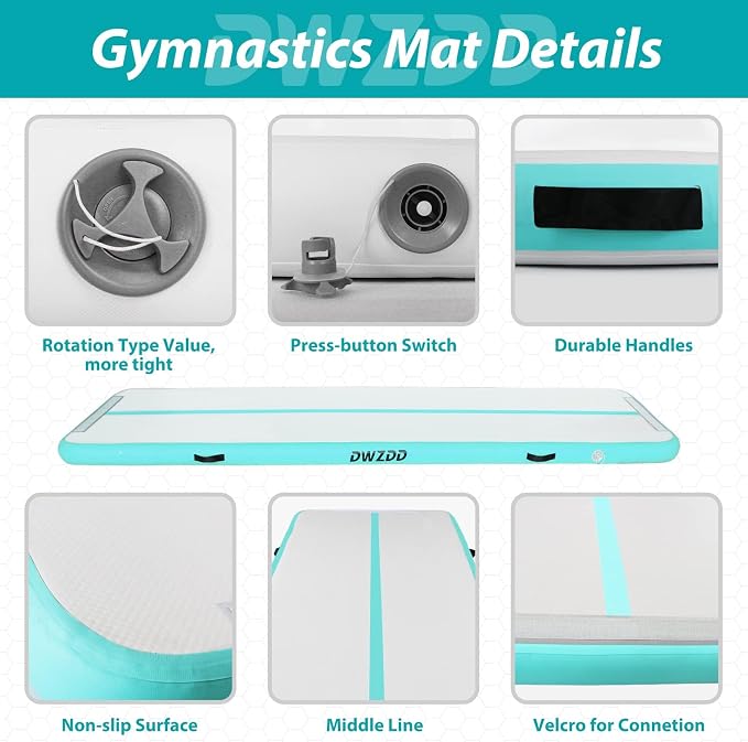 Dwzdd Gymnastics Air Mat 10ft/13ft/16ft/20ft Tumbling Mat Inflatable Gymnastics Tumble Track for Home/Gym/Training/Cheerleading/Water with Electric Pump