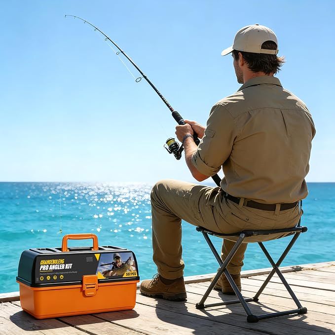 597Pcs Fishing Lures Kit Large 4-Layer Tackle Box whit Tackle，Pliers, Crankbait, Hooks, Weights & Accessories Complete Freshwater Bass Fishing Gift for Men Fishing Enthusiast