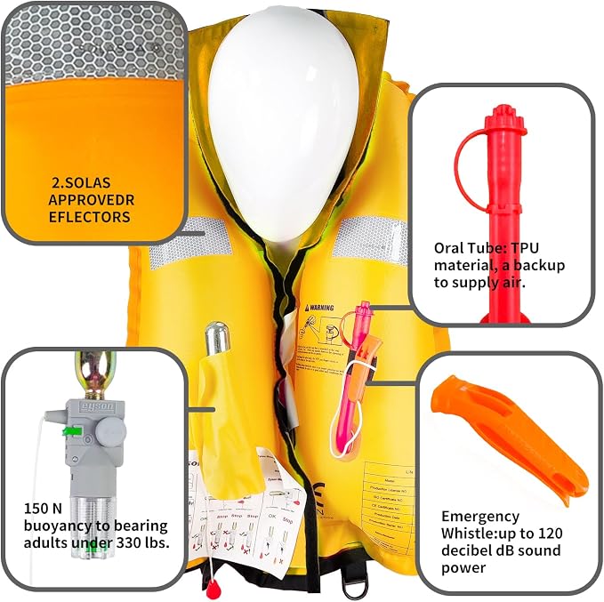 Automatic Inflatable Life Jacket|Life Vest for Adults|PFD Low Profile|Supports up to 330 lbs