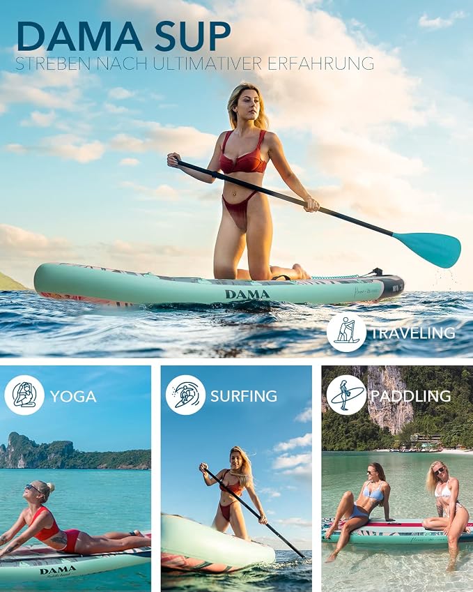 DAMA Inflatable Stand Up Paddle Boards for Adults w/Sup Board Accessories Hand Pump 4pcs Kayak Floating Paddle | Wide Stance, Bottom Fin Paddling Surf Control