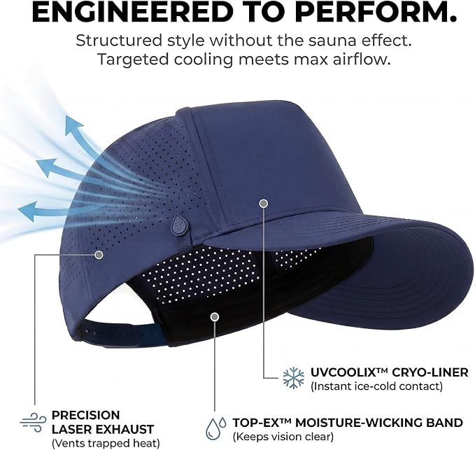 TOP-EX Performance Baseball Hat for Men Water Resistant Golf Cap Running Cooling Snapback Laser Perforated