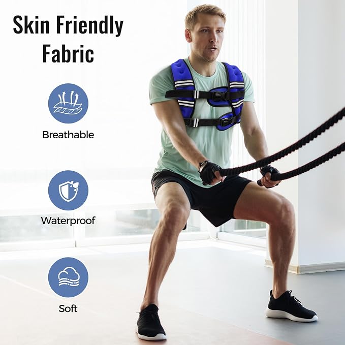 Zeerun Weighted Vest, 6lb/8lb/10lb/12lb/15lb/18lb/20lb/24lb/30lb for Men Women, Reflective Stripe Adjustable Buckle, Comfortable Durable Rucking Vest for Walking Running Strength Training