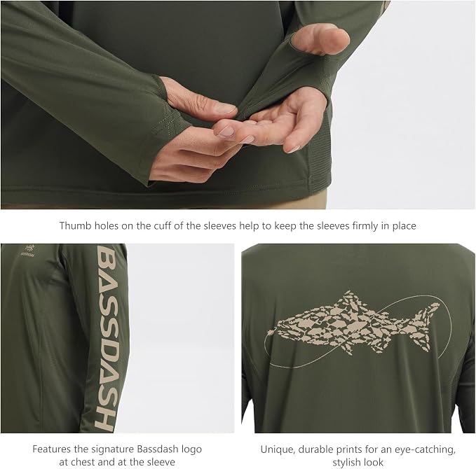 BASSDASH Men’s UPF 50+ Graphic Fishing Hoodie Shirts UV Sun Protection Long Sleeve Moisture Wicking Performance FS48M