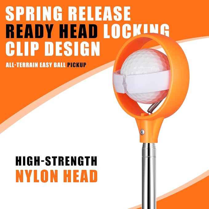 Professional Golf Ball Retriever Telescopic for Water, 9Ft/12Ft/16.3Ft/20Ft Stainless Steel Golf Ball Retriever with Spring Release-Ready Head Locking Clip