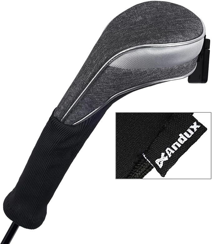 Andux 3pcs/Set Nylon Golf Wood Club Head Covers with Long Neck | for 460cc Driver Fairway Wood Club Silver Piping Pull-On Closure