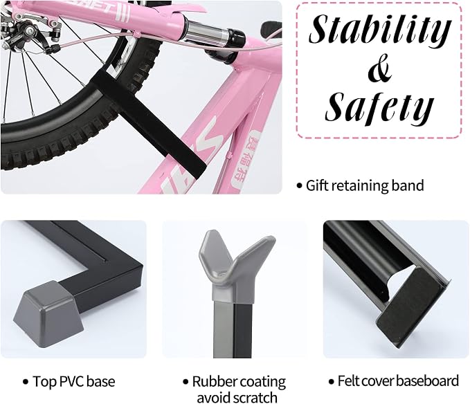PHUNAYA Bike Stand,Vertical Bike Rack For Indoor Bike Storage,Upright Bicycle Stand Floor.Heavy Duty Bike Holder With PVC Coating.Suit 24"-29" MTB,Hybrid and Road Bike,Patent Application. (2 Pack)