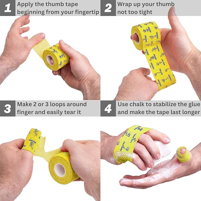 WARM BODY COLD MIND 1.85" Weightlifting Thumb Tape - Hook Grip Tape for Powerlifting, Cross Training, Gym Tape, Workout, Weight Lifting Tape, Athletic Finger Wrap (Yellow 3 Rolls)