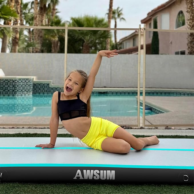 AWSUM Inflatable Gymnastics Mat 10ft/13ft/16ft/20ft/23ft Training mat 4/8 inches Thick tumbling mat with Electric Pump for Home/Gym/Outdoor