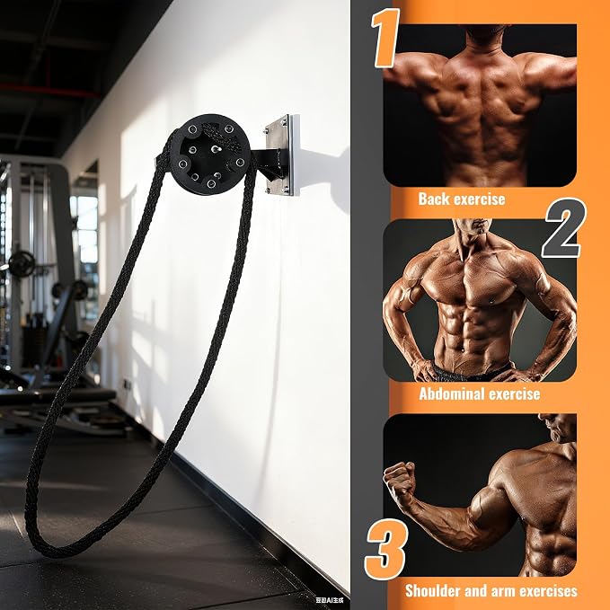 INNOLIFE Wall Mount Pulley Rope Trainer, 3-Level Adjustable Resistance for Home Gym, Full Upper Body Strength Training Equipment for Arms Back Chest