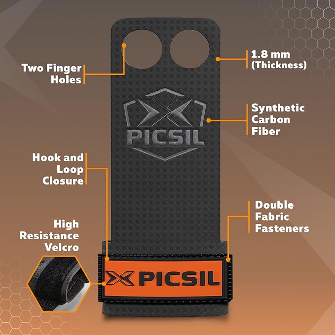 PICSIL - RX Grips | Synthetic Workout & Gymnastics Grips | Ultra-Resistant Carbon Fibre for Cross Training | Helps Prevent Tears & Blisters | Carbon Fibre Material | Use wiht Chalk |
