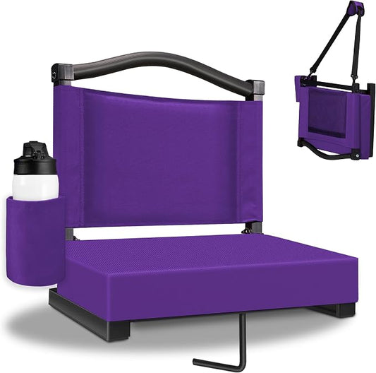 Fragess Bleacher seat, Stadium Seats with Back Support and Thick Cushion, Bleacher Chairs with Shoulder Strap and Side Pocket, Stadium Seat for Bleachers, Perfect for Sports Events(Purple)