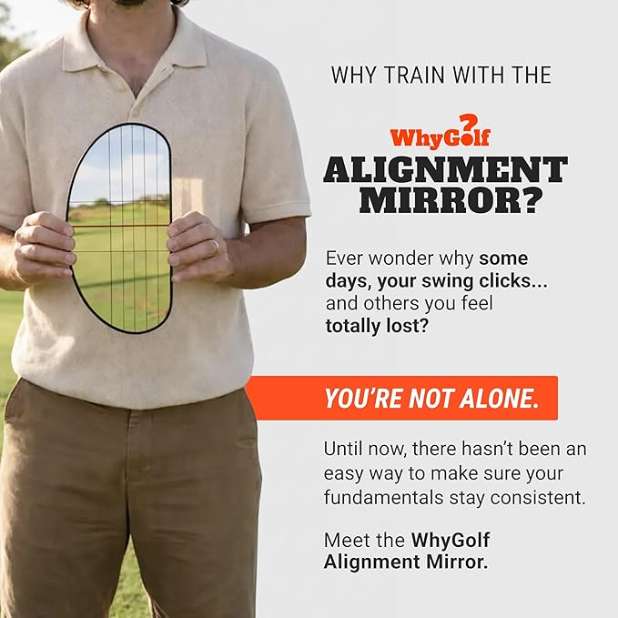 WHYGOLF Alignment Mirror with 2 Alignment Rods, Portable Golf Training Aid for Swing and Putting Practice, Indoor or Outdoor Golf Tool and Mirror Trainer for Consistent Setup and Backswing