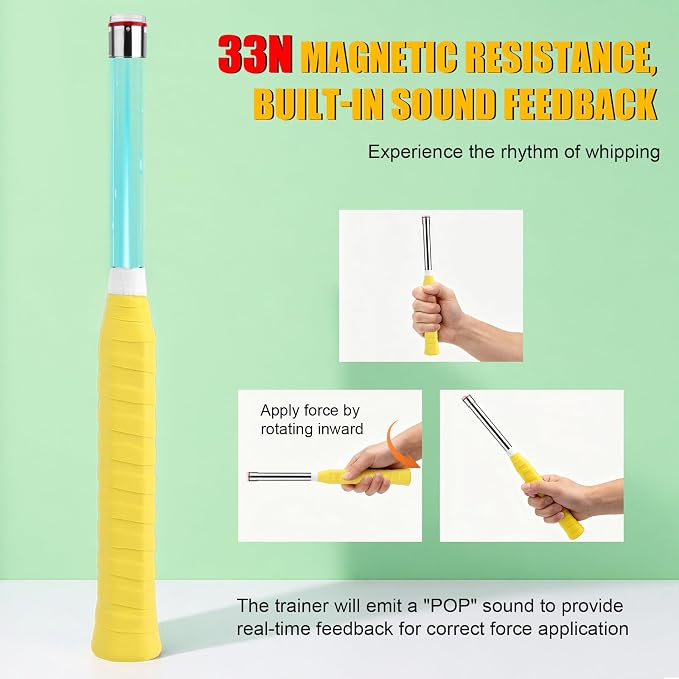 Badminton Power Trainer, Sound Feedback Badminton Swing Trainer with 33N Magnetic Resistance & Non-Slip PP Handle for Correct Technique, Training Equipment for Beginners Pros