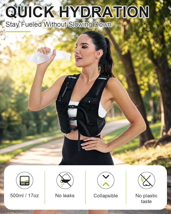 Running Vest with Touchscreen Phone Holder, 500ml/17oz Water Bottle Vest, Reflective Hydration Vest, 6 Pockets Zip Runners Vest – Lightweight, Adjustable, Breathable, Unisex