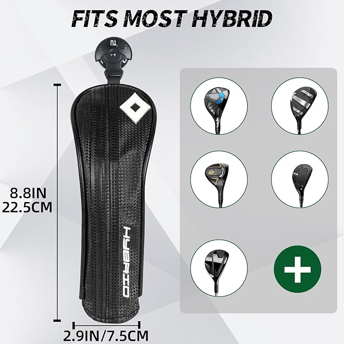 Golf Club Head Covers for Driver Fairway Woods Hybrid, Premium PU Leather Golf Head Covers with Carbon Fiber Pattern, Interchangeable Number Tags, Waterproof Golf Club Covers Set for Men Women