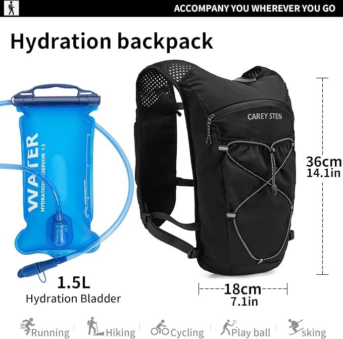 Carey STEN Lightweight Running Hydration Vest, Breathable Outdoor Backpack for Trail Running, Hiking, Cycling & Marathon, Suitable for Both Men and Women