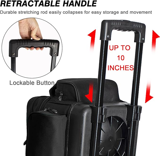 DAFISKY 3 Ball Bowling Bags with Wheels, Roller Bowling Bag with Multiple Pockets Retractable Handle Extends to 38‘’