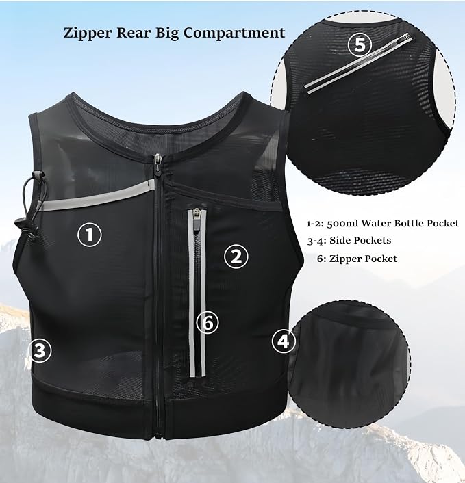 Hydration Running Vest Water Bottle Carrier, Outdoor Sports Trail Backpack for Youth, Teens and Adult