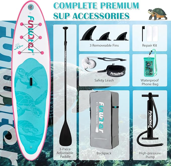 FunWater Inflatable Stand Up Paddle Board 10'6"/11"/11'6" Paddle Board for Adults & Youth, Paddleboards Inflatable with Premium SUP Accessories, Wide Stable, Non-Slip Comfort Deck (White & Light Blue)