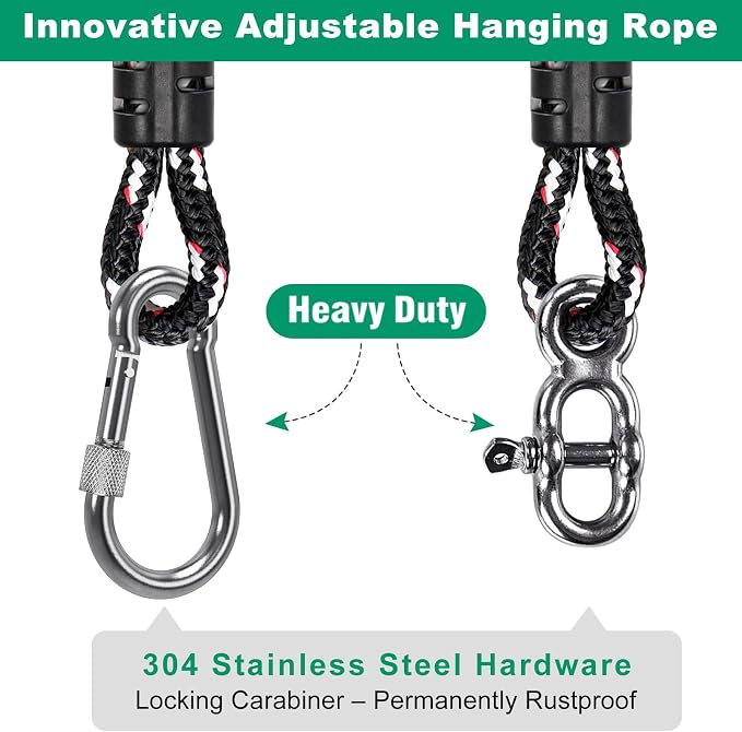 SELEWARE Heavy Duty Tree Swing Ropes, Adjustable Hammock Tree Straps Hanging Kit with Locking Carabiners, 10FT Tree Swing Straps for Outdoor Swings Hammock Playground Set Accessories (Black, 2 Pack)
