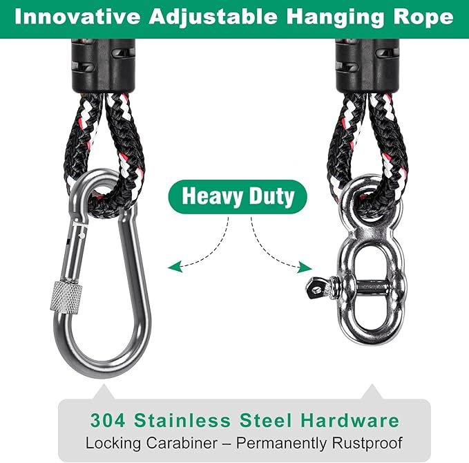 SELEWARE Heavy Duty Tree Swing Ropes, Adjustable Hammock Tree Straps Hanging Kit with Locking Carabiners, 5FT Tree Swing Straps for Outdoor Swings Hammock Playground Set Accessories (Black, 2 Pack)