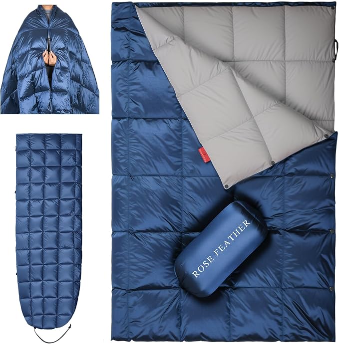 Down Camping Blanket - Lightweight, Packable, Warm & Puffy Outdoor Travel Quilt for Sleep, Hiking, Backpacking, Stadium, Festivals, Water-Resistant Sleeping Bag 55"x79"