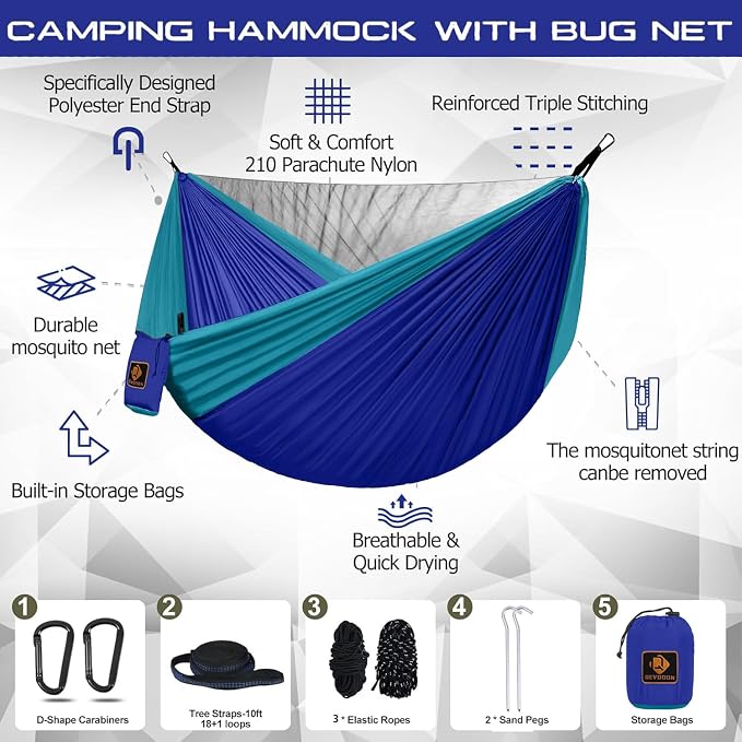 Kids Hammock, Camping Hammock with Mosquito Net, Lightweight Nylon Portable Hammock with 10ft Tree Straps,Hammocks for Travel Hiking Backpacking Beach Patio