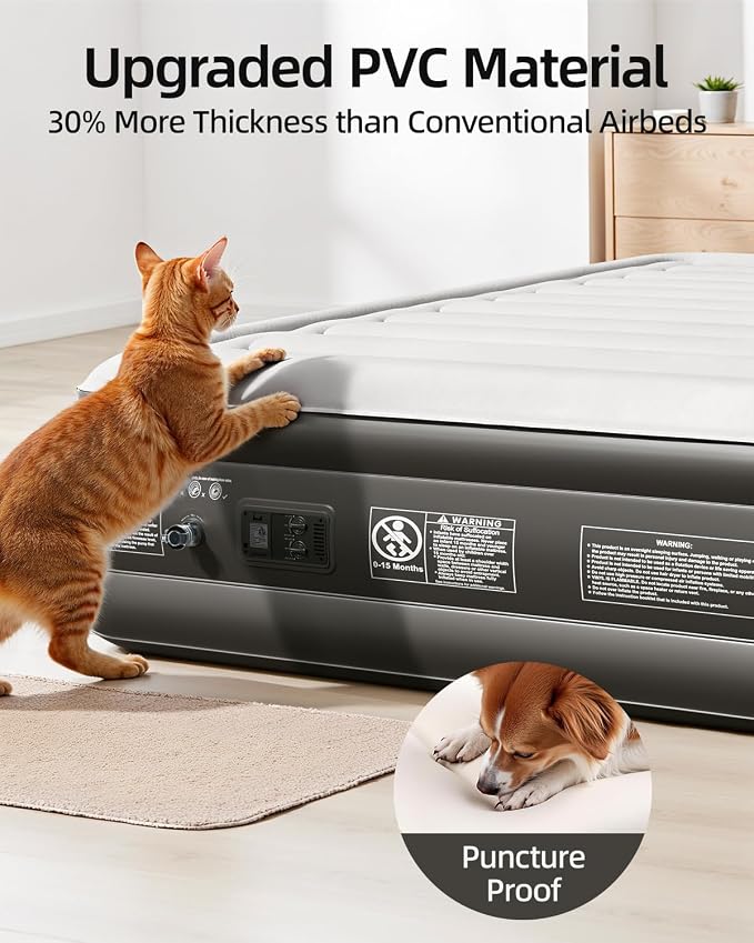 CHILLSUN 2026 Upgraded Queen Air Mattress with Built in Pump, 3 Mins Quick Self-Inflation Blow Up Mattress, Flocked Top Inflatable Mattress, Leak-Proof Airbed for Camping Guests and Home