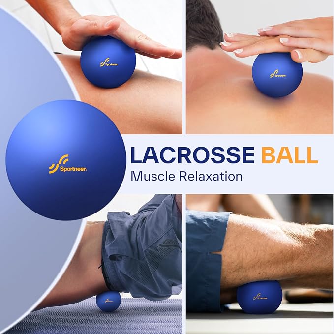 Sportneer 4 in 1 Foam Set, Muscle Relax Kit with 2 Textured Foam Pilates Rollers, Stringed Exercise Ball, Lacrosse Ball for Muscle Shoulder Back Leg Whole Body Relax Fitness Yoga